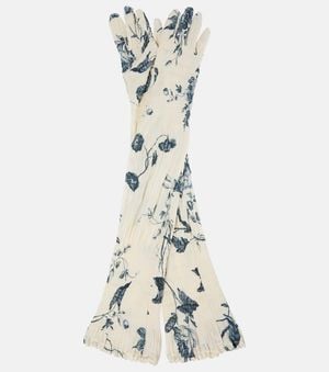 Erdem Smocked Floral Gloves - White