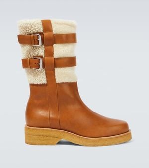 Christian Louboutin Shearling-Trimmed Leather Boots - Brown
