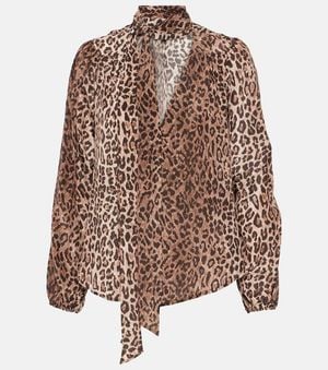 RIXO London Moss Leopard-Print Silk Blouse - Brown