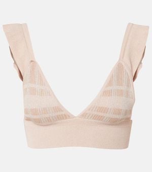 Bananhot Petra Checked Ribbed-Knit Bra Top - Natural