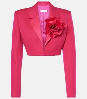 Area Floral-Applique Cropped Wool Blazer - Pink