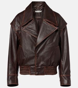 JACQUES WEI Leather Biker Jacket - Brown