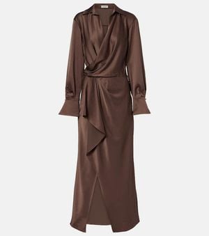 Jonathan Simkhai Talita Draped Satin Wrap Dress - Brown
