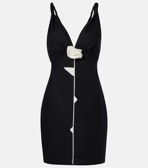 FARM Rio Floral-Applique Linen-Blend Minidress - Black