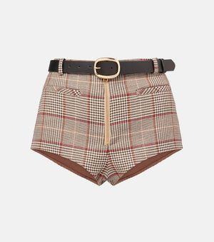 Self-Portrait Checked Shorts - Brown