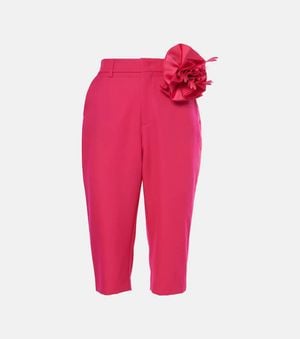 Area Floral-Applique Wool Capri Pants - Pink