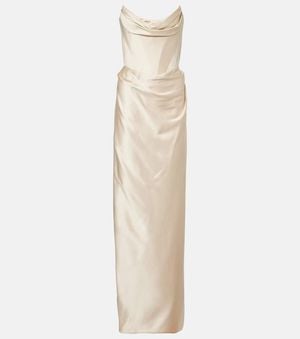 Vivienne Westwood Galaxy Draped Crepe Satin Bustier Gown - Natural