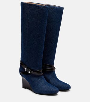 Ganni Wedge-Stiefel Kat Aus Denim - Blau