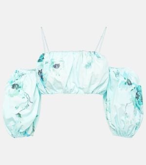 Zimmermann Lightburst Floral Cotton Crop Top - Blue