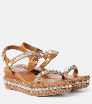 Christian Louboutin Pyraclou 60 Spiked Espadrille Sandals - Brown