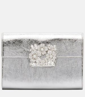 Roger Vivier Clutch Efflorescence Mini Aus Metallic-Leder - Grau