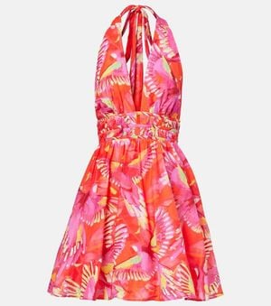 FARM Rio Printed Cotton Minidress - Red