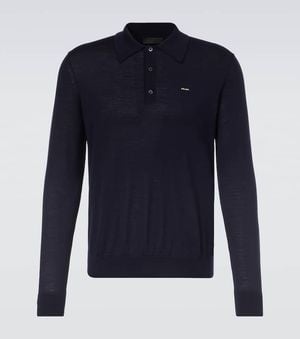 Prada Virgin Wool Polo Sweater - Blue