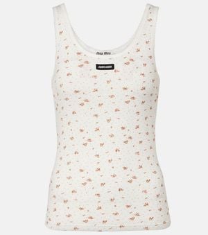 Miu Miu Floral Cotton Jersey Tank Top - White
