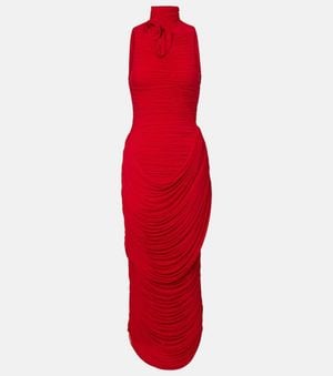 Magda Butrym Floral-Applique Draped Gown - Red