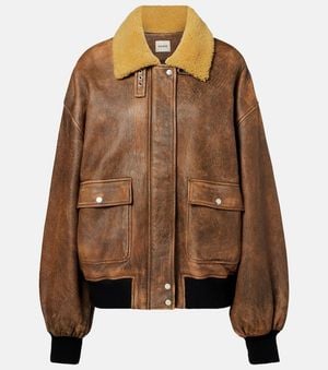 KHAITE Sandor Shearling-Trimmed Leather Jacket - Brown