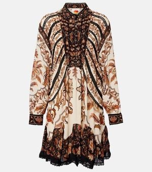 FARM Rio Floral Lace-Trimmed Minidress - Brown