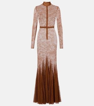 David Koma Sheer Lace Gown - Brown