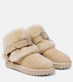 Burberry Ankle Boots Aus Veloursleder Mit Shearling - Natur