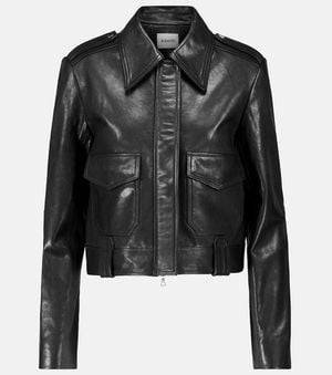 KHAITE Cordelia Leather Crop Jacket - Black