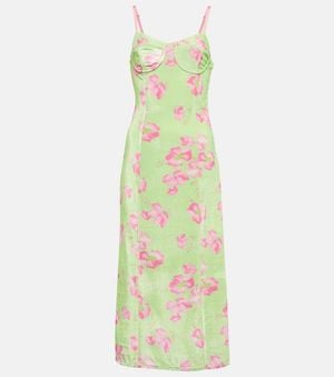 LoveShackFancy Sima Floral-print Velvet Midi Dress - Green