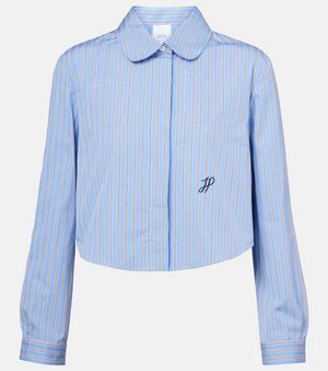 Patou Bengal Stripe Cropped Poplin Shirt - Blue