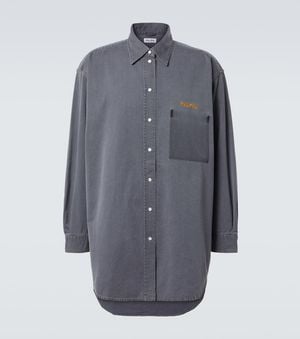 Miu Miu Logo Oversized Chambray Shirt - Blue