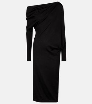 Tom Ford Cashmere And Silk Off-Shoulder Midi Dress - Black