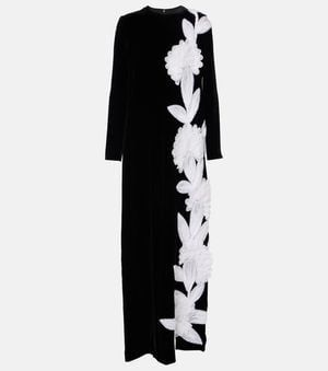 Costarellos Floral Applique Crepe Gown - Black