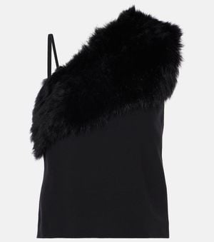 TOTEME One-Shoulder Shearling-Trimmed Top - Black