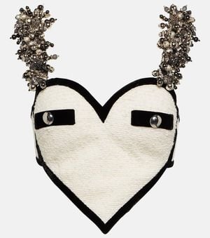 Area Heart Embellished Boucle Crop Top - Natural