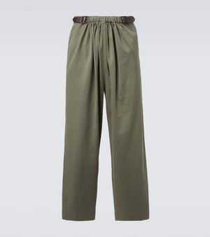 Loewe Belted Cotton Satin Straight Pants - Green