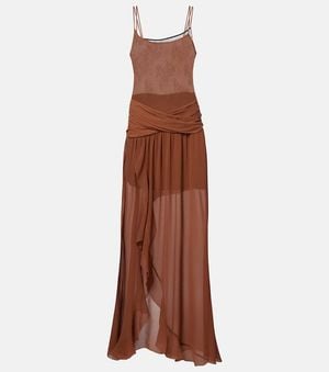 JACQUES WEI Draped Ruffled Maxi Dress - Brown