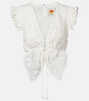 FARM Rio Broderie Anglaise Cotton Top - White