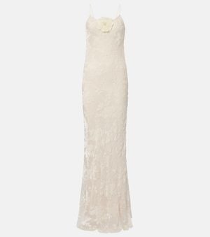 Rodarte Devore Floral Velvet Gown - White