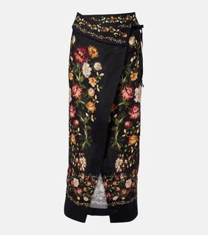 Agua Bendita Tierra Floral Linen Beach Cover-Up - Black