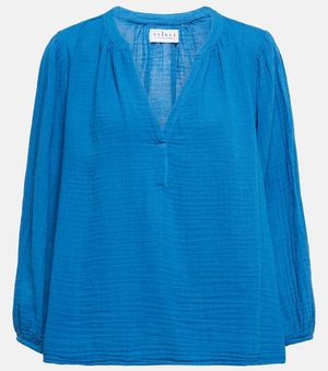 Velvet Maggie Cotton Gauze Blouse - Blue