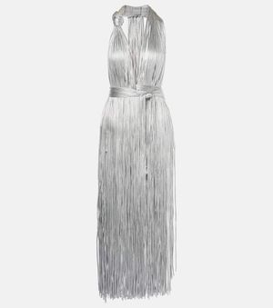 Area Fringed Metallic-Effect Jersey Gown - Grey