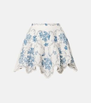 Agua Bendita Retrato Embroidered Linen Miniskirt - Blue