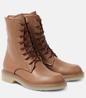 Max Mara Schnuerstiefel Aus Leder - Braun