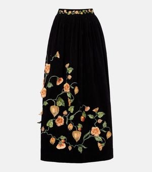 Agua Bendita Tangelo Embroidered Cotton-Blend Maxi Skirt - Black