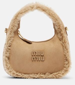 Miu Miu Wander Shearling-Lined Suede Shoulder Bag - Natural
