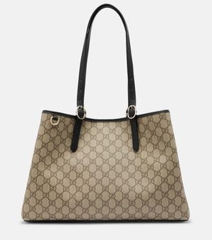 Gucci Shopper Gg Emblem Large Aus Canvas - Natur