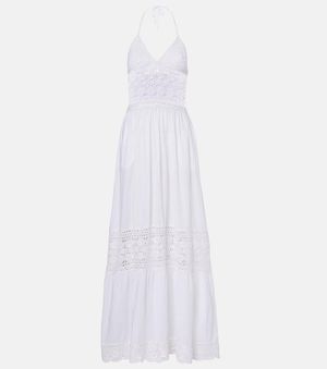 Anna Kosturova Filigree Crochet Halterneck Maxi Dress - White