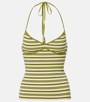 Faithfull the Brand Citara Striped Halterneck Cotton-Blend Top - Green