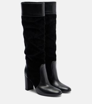 Gianvito Rossi Leather And Corduroy Knee-High Boots - Black