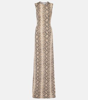 Marine Serre All Over Moon Snake-Print Maxi Dress - Natural