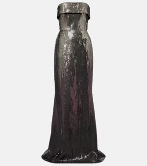 Elie Saab Sequined Strapless Bustier Gown - Black