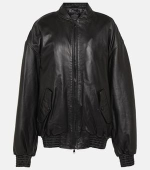 Wardrobe NYC Leather Bomber Jacket - Black