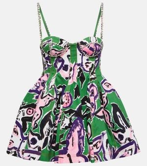 Area Plissiertes minikleid aus baumwoll-twill mit floralem print - Grün